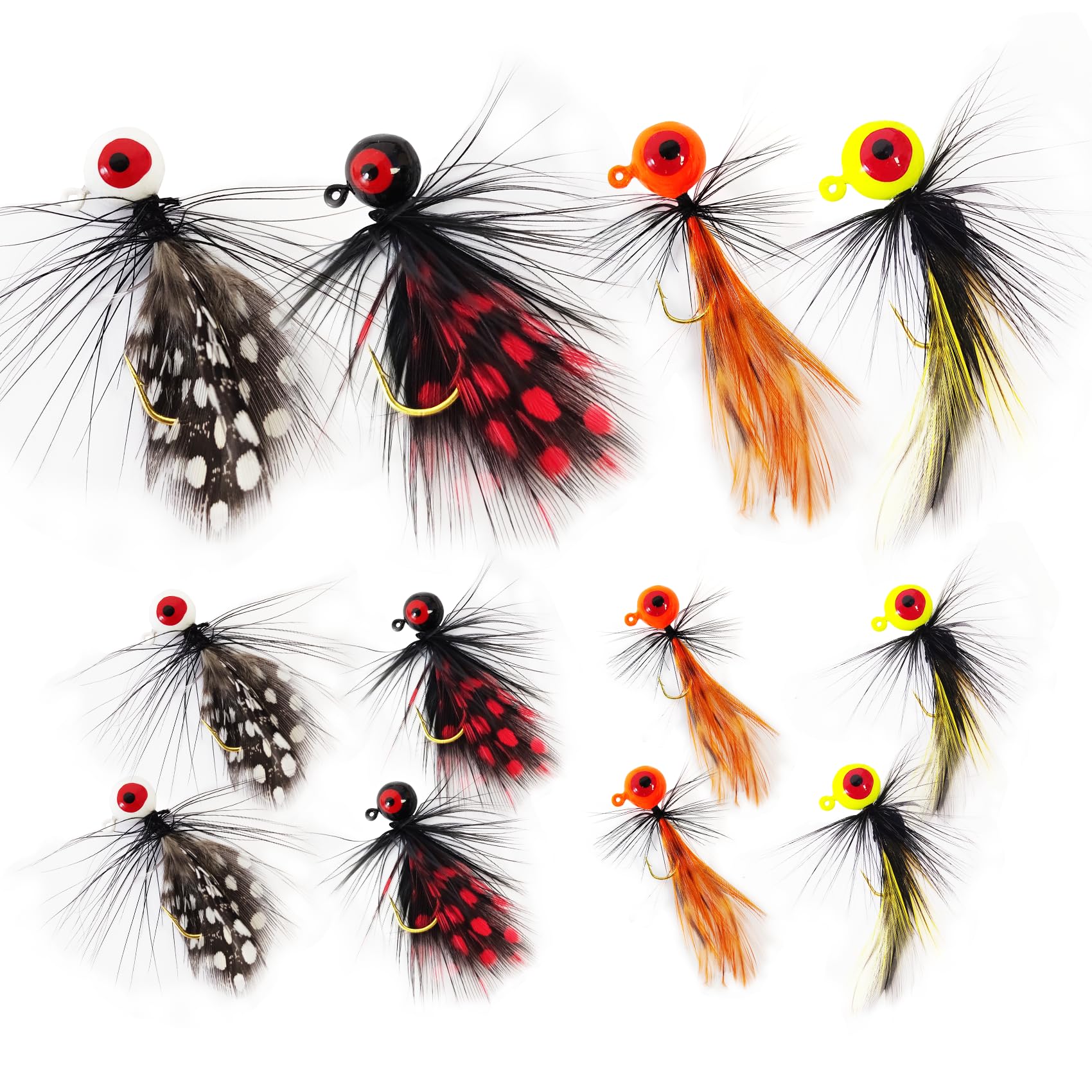 Eupheng Hand-Tied Feather Hair Jigs, 1/16oz 1/32oz 1/8oz, 12PCS/20PCS Marabou Jigs for Trout, Crappie, Walleye, Panfish, Sunfish, Bluegill