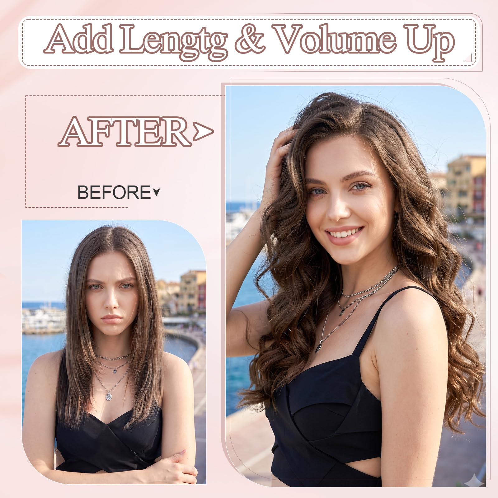 Extensiones de pelo de 45 cm, ajustables, invisibles, 100 % pelo humano, liso, Secret Hair Extensions con línea de pescado, para mujer, #04, marrón medio