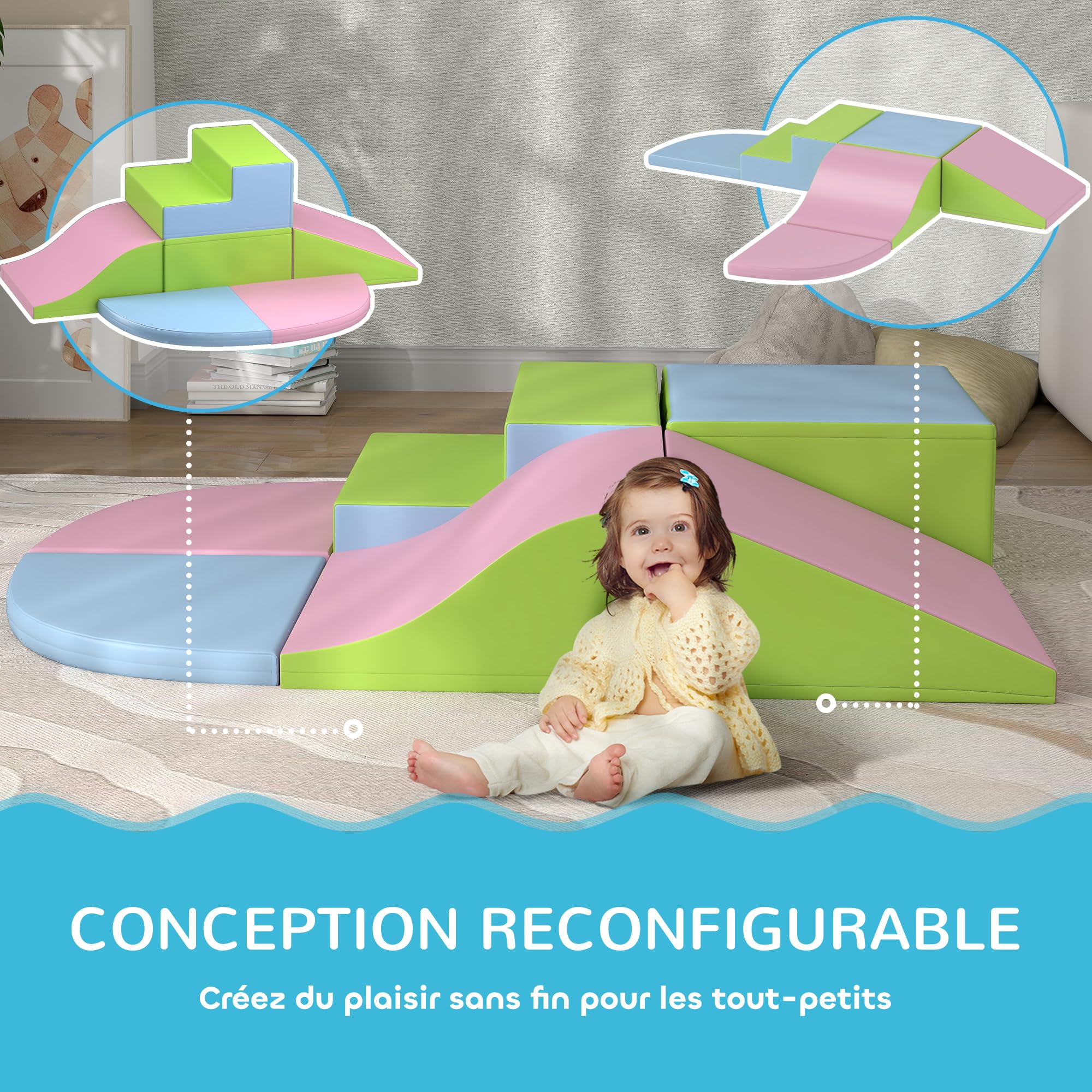 HOMCOM Baby-Motorik-Parcours 6PCS, Baby-Motorikmodul aus EPE-Schaumstoff mit kunststoffbeschichtetem Bezug, Schaumstoffbausteine, Lernspielzeug für Kinder im Vorschulalter, Mehrfarbig