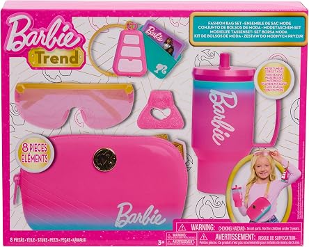 Barbie Trend Fashion Bag Set, 8-Pieces, Ombre Purse and Cup, Dress Up and Pretend Play, Kids Toys for Ages 3 Up by Just Play