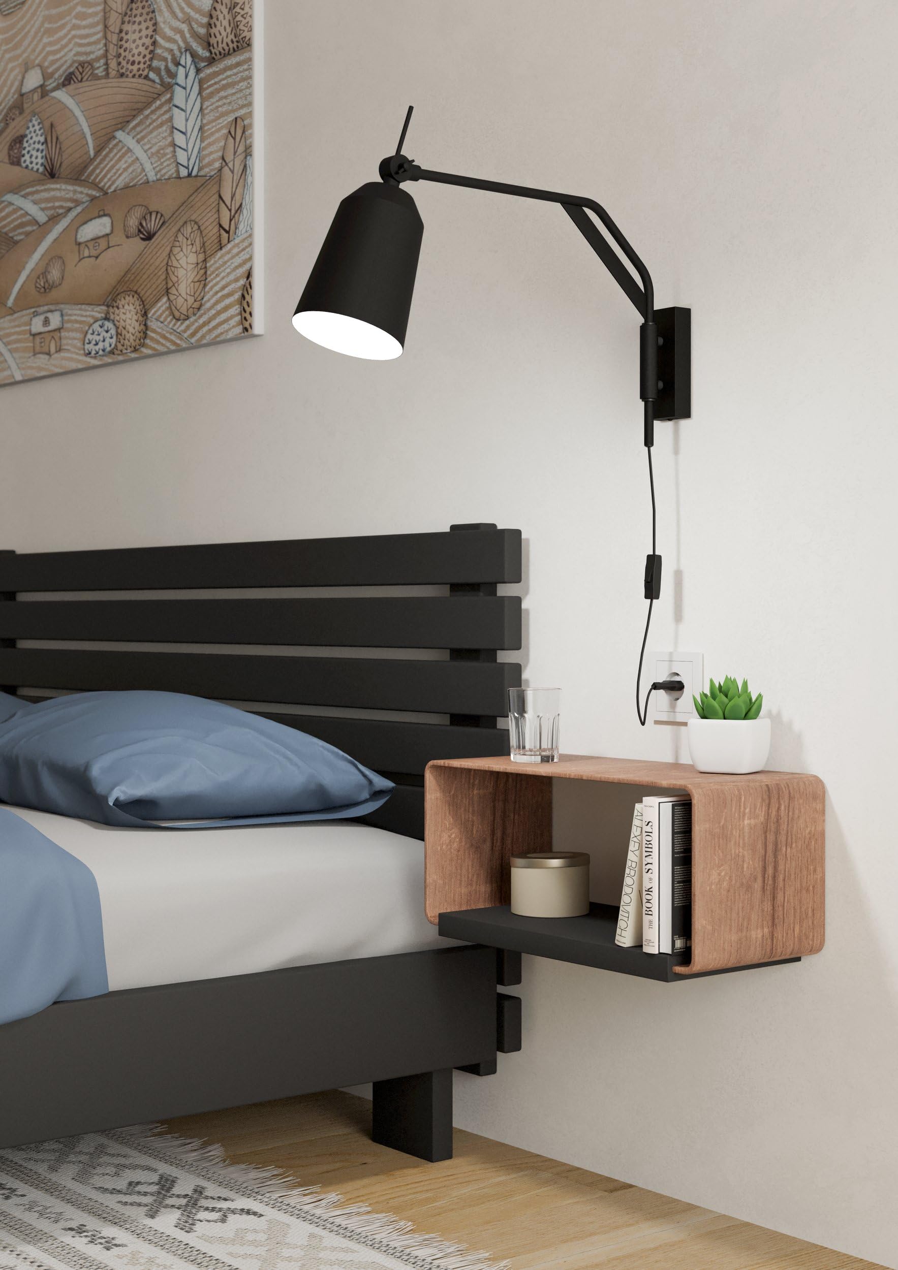 Eglo lampada da parete Loreto, luce per interni con interruttore | e spina, applique con braccio orientabile, illuminazione da ingresso in metallo in bianco e nero, attacco lampadina E27
