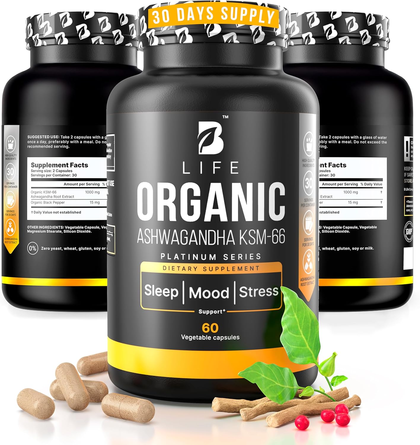 Organic Ashwagandha KSM-66 1000 mg Supplement | Adaptogen for Cortisol Support & Stress Relief | Mood, Calm & Sleep Aid for Men & Women | Ashwagandha ritual vitamins for women | 180 Vegan Caps