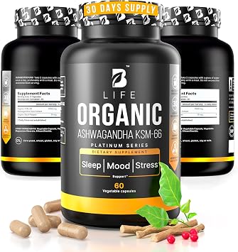 Organic Ashwagandha KSM-66 1000 mg Supplement | Adaptogen for Cortisol Support & Stress Relief | Mood, Calm & Sleep Aid for Men & Women | Ashwagandha ritual vitamins for women | 60 Vegan Caps