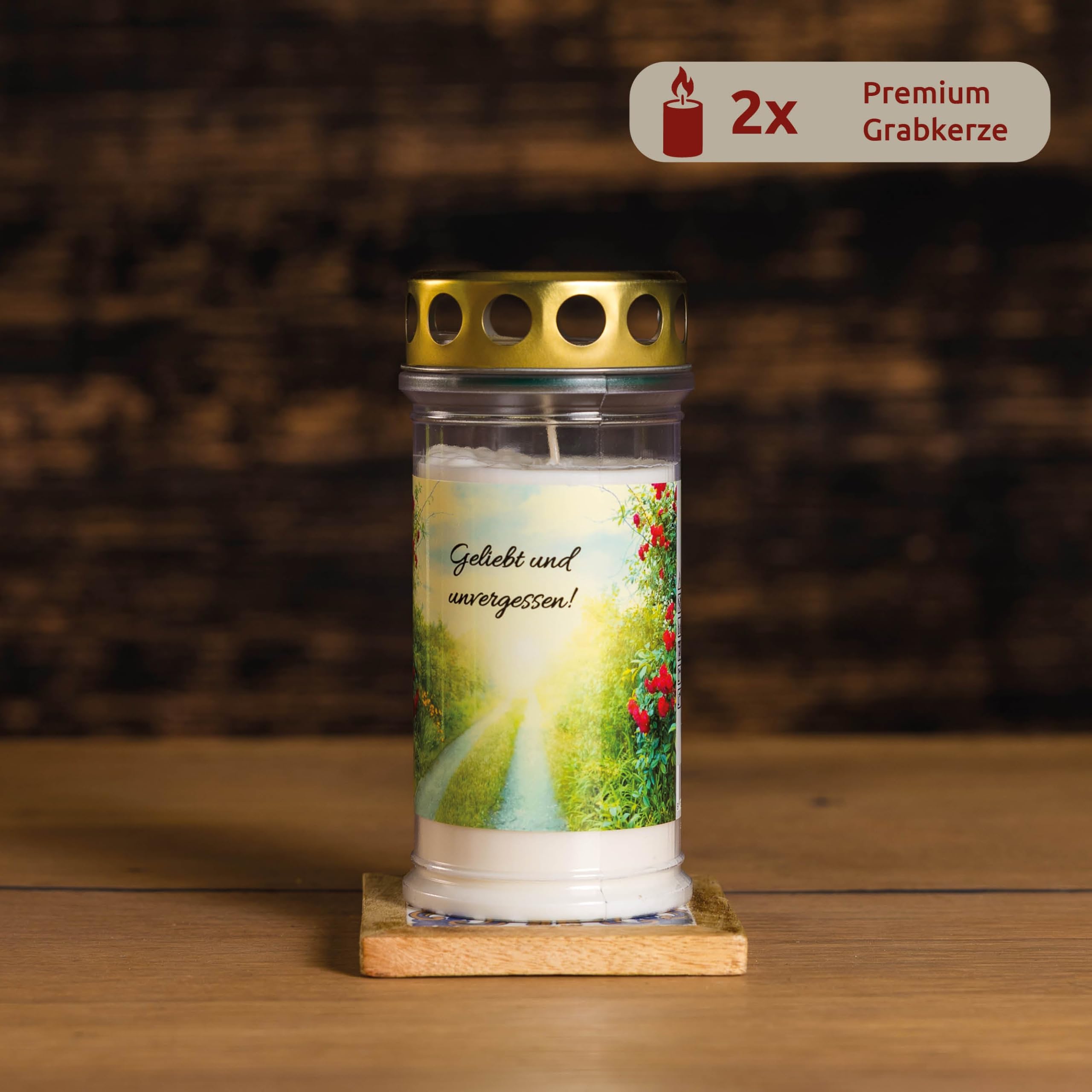 10er Set Grabkerzen 4 Tage Brenndauer | Rosenmotiv | Wetterfestes Grablicht mit Deckel | Trauerkerzen für Grab, Friedhof, Grabdekoration & Grabschmuck