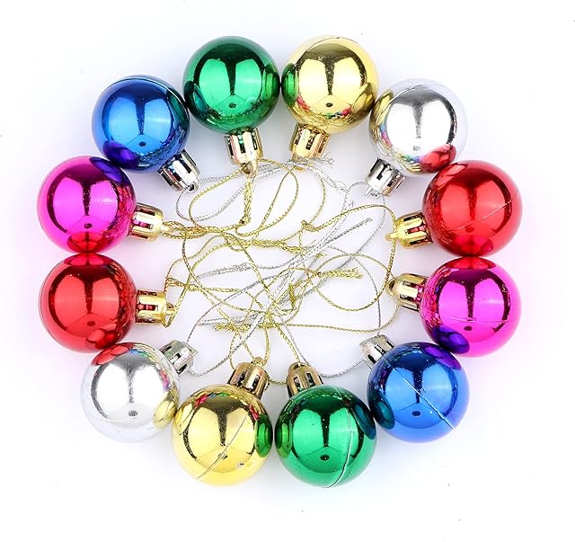 kungfu Mall 24 PCS of 6-color Mini Christmas Tree Baubles Matte and Glitter Decorated Baubles Xmas Hanging Decorations 30mm