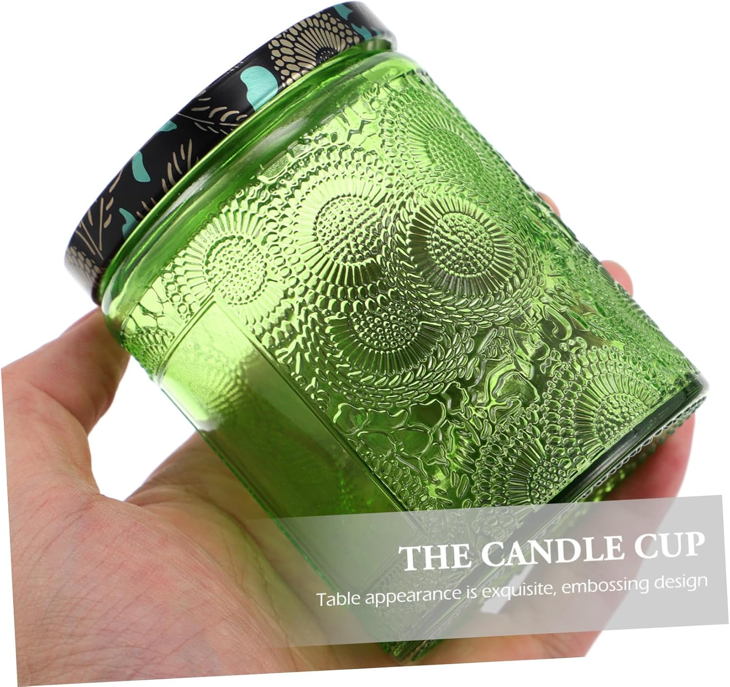Housoutil 6pcs Unique Embossed Glass Candle Jars Wide Mouth Mason Jars for DIY Candles Craft Storage Classification Label