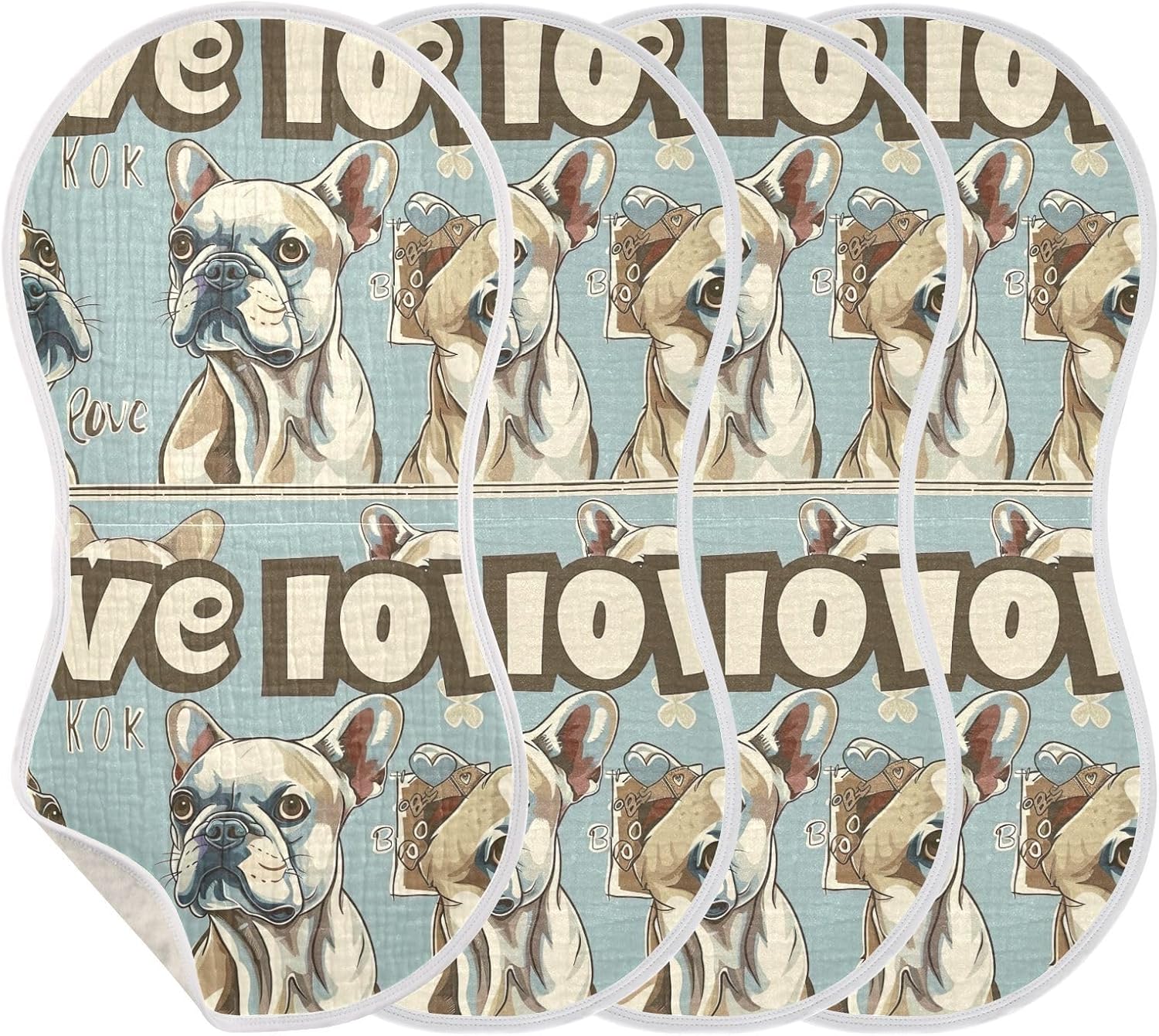 Retro Dog Muslin Baby Burp Cloths Feeding Cloths Face Towel Soft and Absorbent Bibs for Newborn Boys Girl- 4 Pack