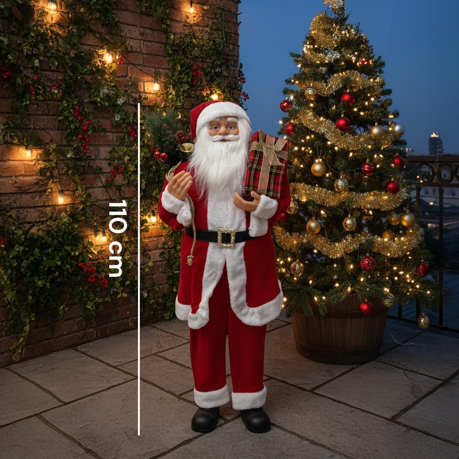Wintem - Babbo Natale in Piedi 110 cm con Abito Rosso Tradizionale e Dettagli Realistici, Pronto all’Uso per Addobbare Casa e Creare Magia Festiva