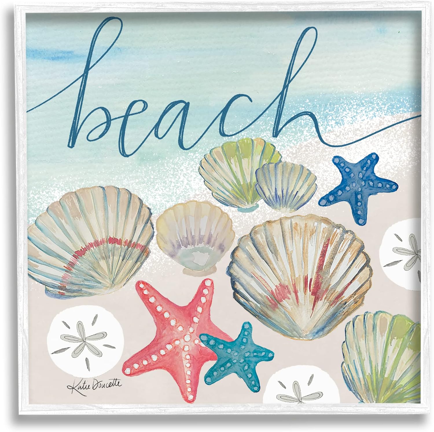 Stupell Industries Beach Calligraphy Seashells Clams Starfish Ocean Foam, Design by Katie Doucette