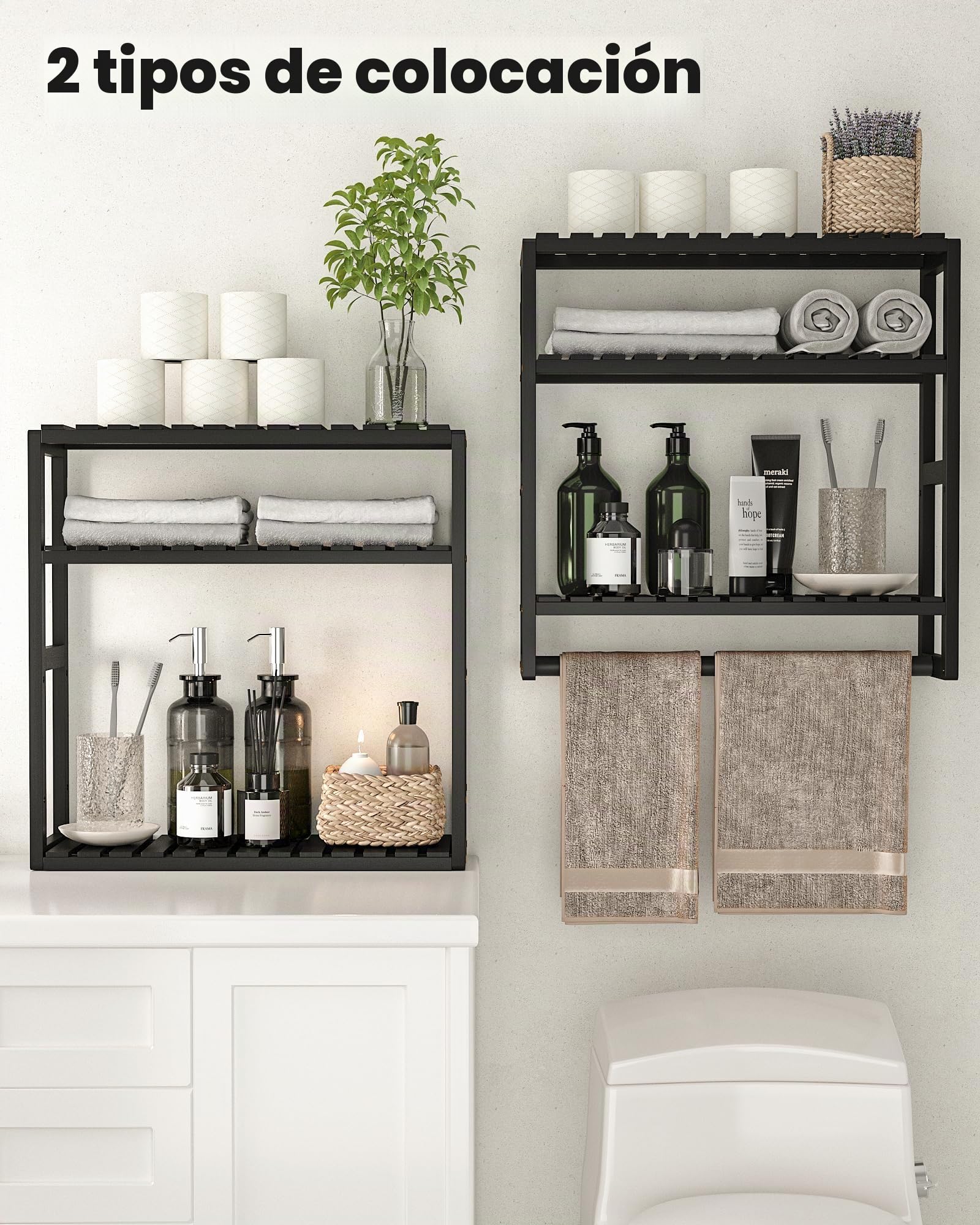 Galood Estante de baño para Almacenamiento sobre el Inodoro, montado en la Pared, 3 Niveles, Organizador de Estante de Esquina de bambú, toallero, Armario de Papel higiénico con Barra para Colgar, | Organizador de estante esquinero de bambú, toallero, arm