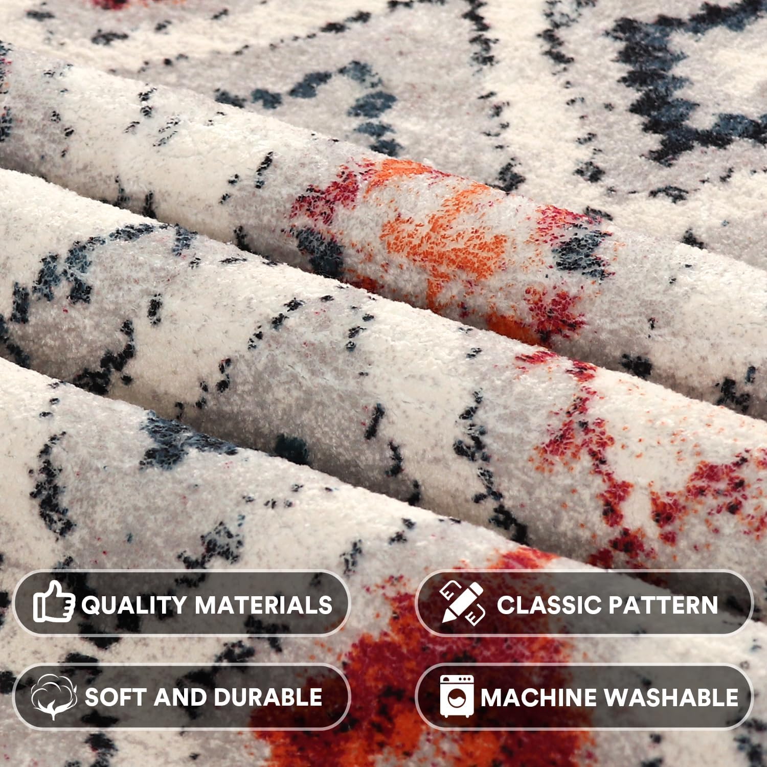 H.VERSAILTEX Area Rug 5' x 7' Washable Soft Rugs for Bedroom Living Room, Non Slip Non Shedding Printed Accent Indoor Floor Carpet Mid-Century and Farmhouse Style Fusion, Elegant Diamond