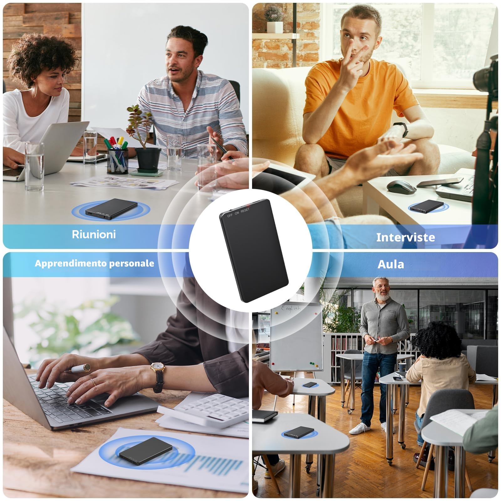 128GB Registratore Vocale Digitale Portatile, 300 Ore di Durata Ultra Lunga Dispositivo di Registrazione USB-C con Riconoscimento Vocale e Riduzione del Rumore per Riunioni Interviste
