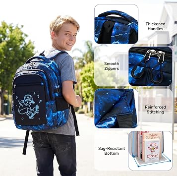 Amythe School Backpack for Boys - Large Lightweight Reflective & Luminous