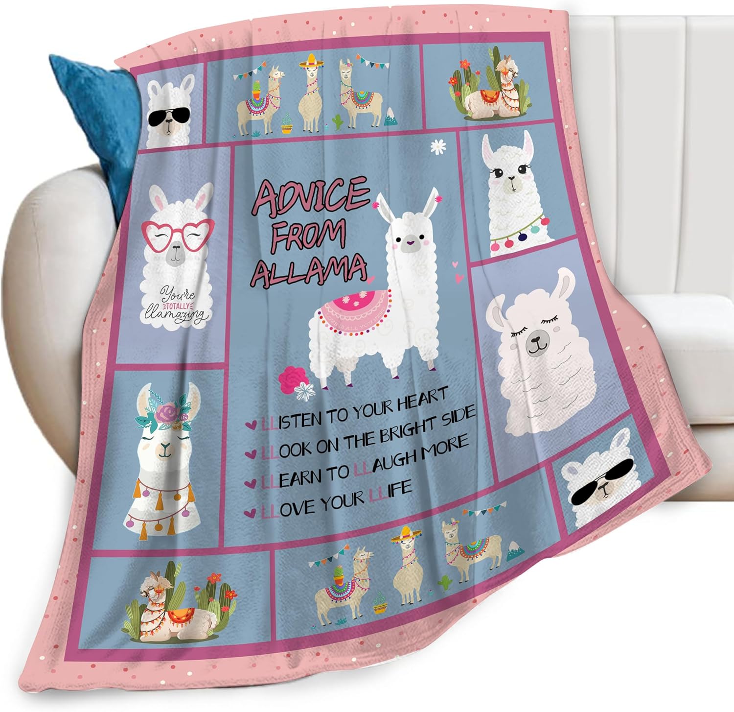 Llama Blanket Cute Pink Alpaca Animal Print Throw Blankets
