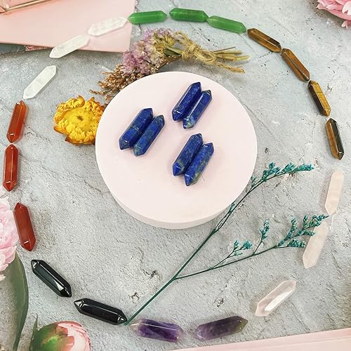 Miniatura 4 de QINJIEJIE Juego de 20 varitas de cristal de lapislázuli, piedras curativas a granel, piedras preciosas hexagonales pulidas, piedra natural de Reiki