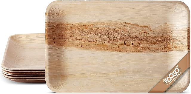 FOOGO Green 10 Disposable Palm Leaf Serving Trays | Deep Medium 11x7 inch (28x17cm)|Platters Starters Wedding Parties |Like Wooden Plates, Hot Food Trays |Eco Friendly Biodegradable Food Trays