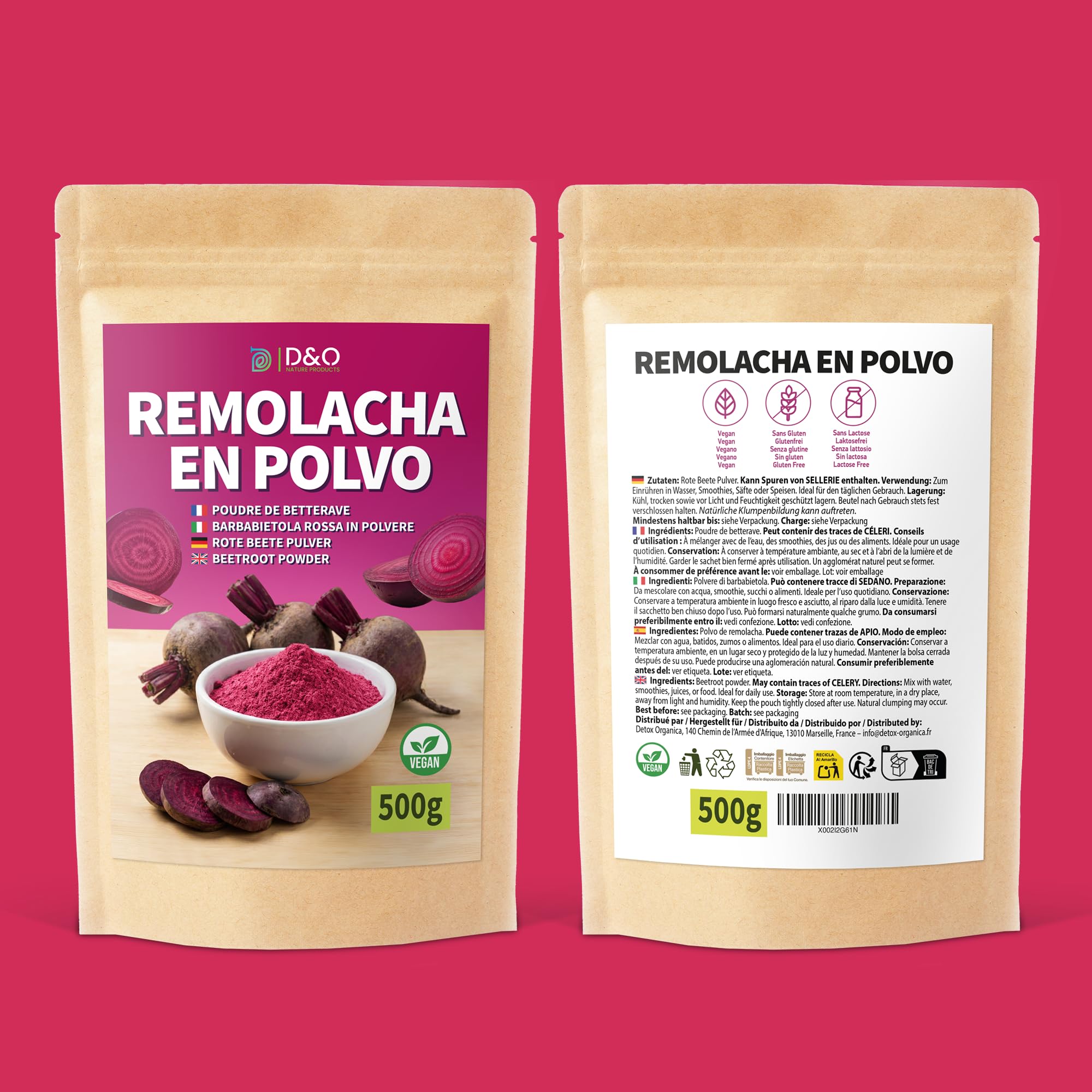 Remolacha en Polvo 500g - 100% Natural, Secado Suavemente al Aire, Sin Aditivos, Vegano