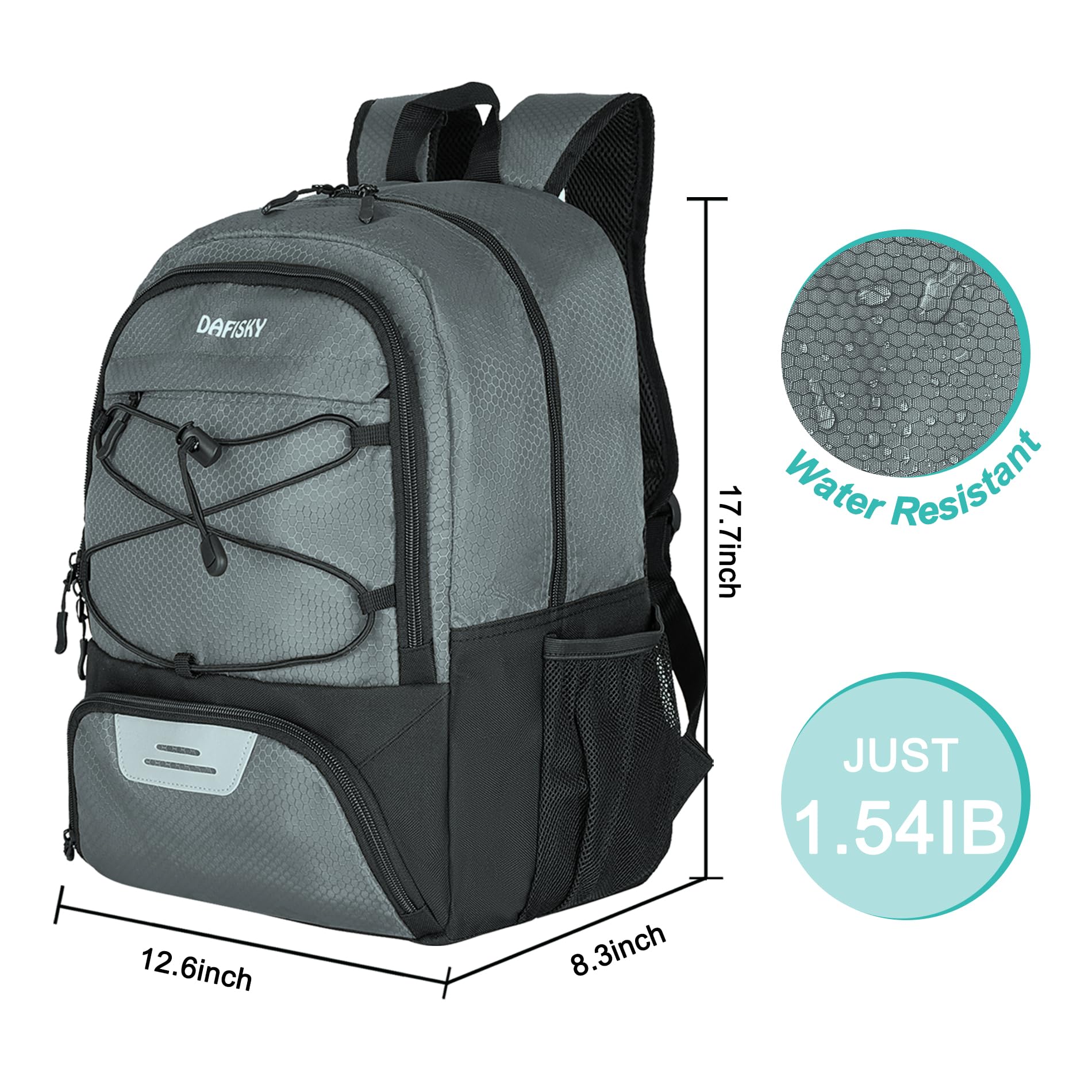 DAFISKY Jugend-Fußball-Rucksack, Basketballtasche, Ballfach und atmungsaktive, separate Stollen, wasserabweisend, leicht, langlebig, ergonomisch, Komfort-Sportausrüstung für Volleyball, Fußball