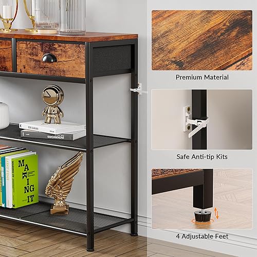 Miniatura 15 de Furologee Mesa de sofá consola con estante de almacenamiento para entrada, pequeña mesa de entrada de 30 pulgadas con 2 cajones de tela, estantes de