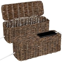 2 Pack Handwoven Cable Management Box with Lid, Decorative Cord Organizer for Power Strips, Chargers, TV Wires, Desk, Home & Office Storage, Plastic Rattan Tube