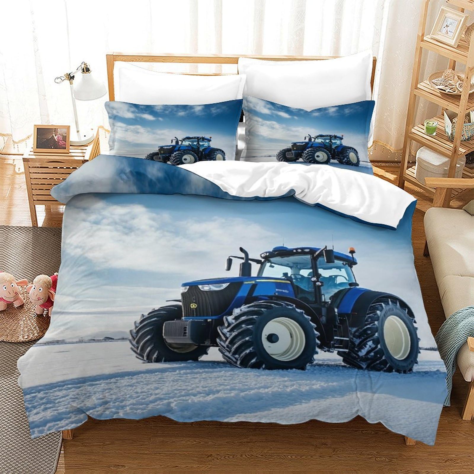 XiaopangXY FT Tractor Colorful Bed Linen Set Hidden Zipper Johndeer Duvet Cover Set with Pillowcases Quilt Cover Set Soft Microfiber Comforter Cover Set for Kids Adults Double（200x200cm）