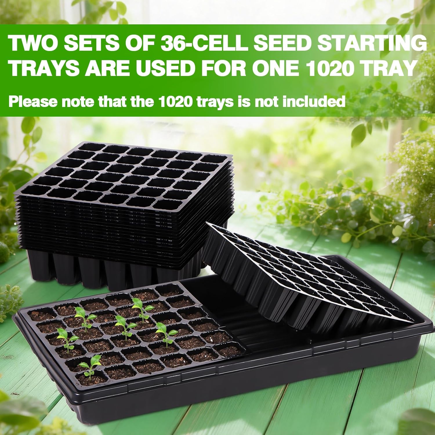 20 Pack 32 Cell Seed Starter Tray for 1020 Tray, Seed Starter Tray for 1020 Tray, Deep Cell Seed Starter Tray with Drainage Holes for Seed Germination, 10.24"×10.24", 2.17" Height