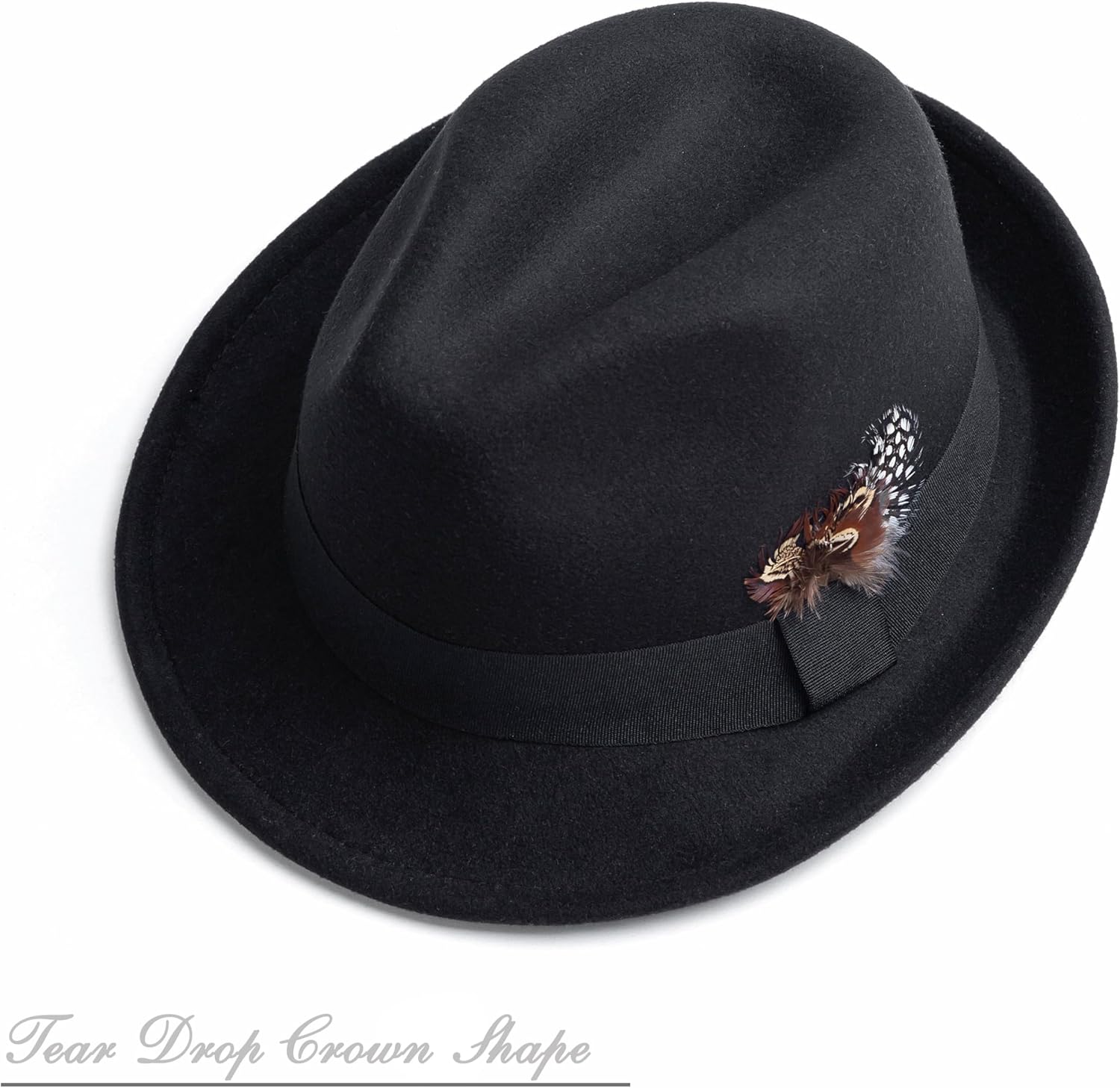 Short Brim Fedora Hats for Men & Women Felt Dress Panama Trilby Hats with Feathers Band - Image 3