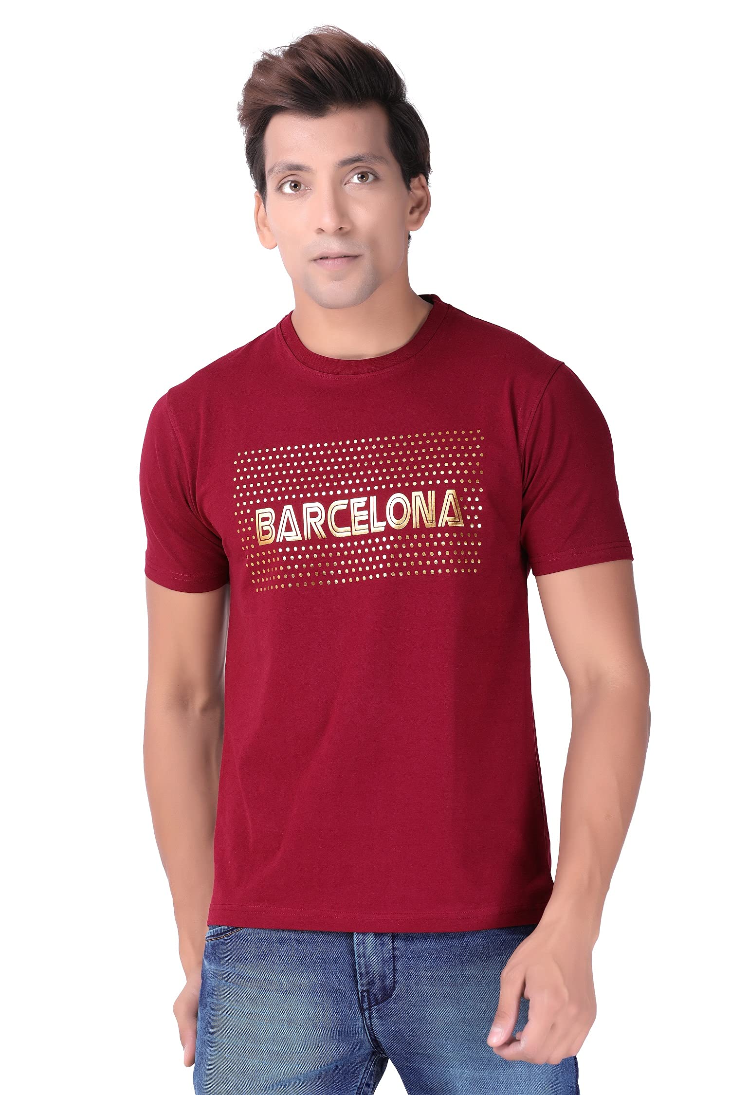 Barcelona Men's Regular Fit Round Neck Printed T-Shirts