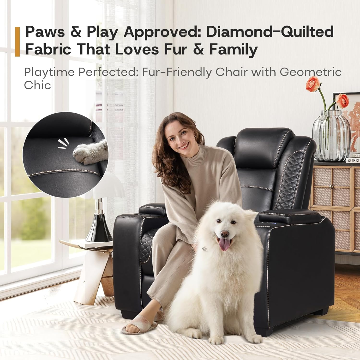 ANJ Power Home Theater Seating Set of 2, PU Leather Electric Recliner Chair with Powered Headrest, Dual Motors Movie Reclining Chairs with LED Lights,USB Port, Cup Holders, Hidden Arm Storage (Black) 2 Black image 3 of 9 B0D3TWJXJ6