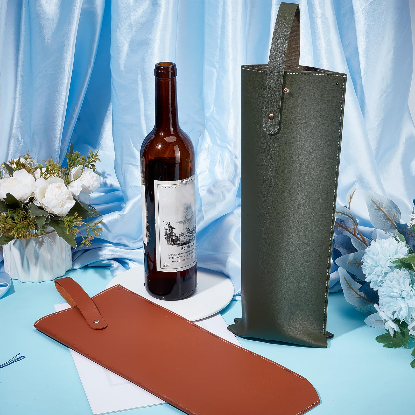 NICENEEDED 2 Pcs Leather Wine Bags, Double Layered Wine Tote Carrier Multicolor Champagne Beer Bags Carrier - Image 4