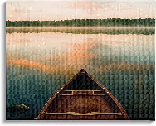 Stupell Industries Lienzo decorativo para pared, diseño de canoa en el lago, cálido amanecer, 20 x 16, naranja