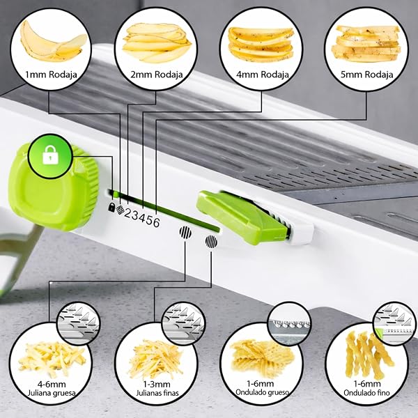 NURIANT HOME&KITCHEN - Professional Kitchen Mandolin, Vegetable Cutter and Chopper, Adjustable and Foldable, Kitchen Gadgets, Safe Blade Change, Easy Lock, Complete Kitchen Accessory - 3