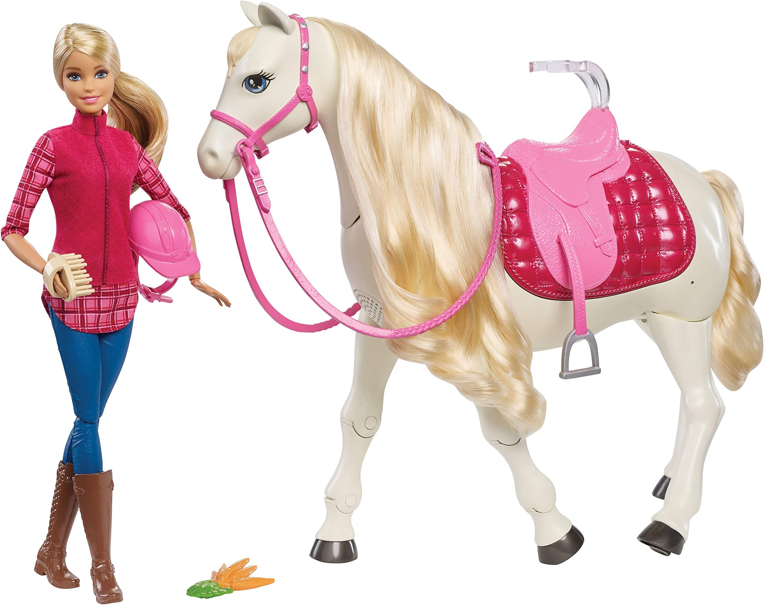 Barbie FRV36 FAMILY with Dream Horse Moving Pony, Real Sounds, Pink Accessories Playset