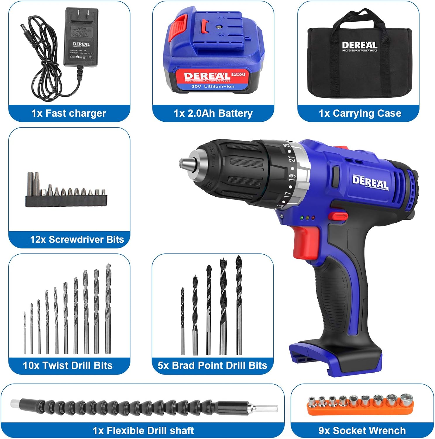 Black Friday - 80% OFF DEREAL Pro Cordless-Drill-Driver-Tools-Set 20V Max Lithium Ion Power Drill Driver Kit Electric Screwdriver with Accessories 3/8 Keyless Chuck 350in-lb Torque 23+1 Setting Variable Speed with LED Review Product DEREAL Pro Cordless-Drill-Driver-Tools-Set 20V Max Lithium Ion Power Drill Driver Kit Electric Screwdriver with Accessories 3/8 Keyless Chuck 350in-lb Torque 23+1 Setting Variable Speed with LED