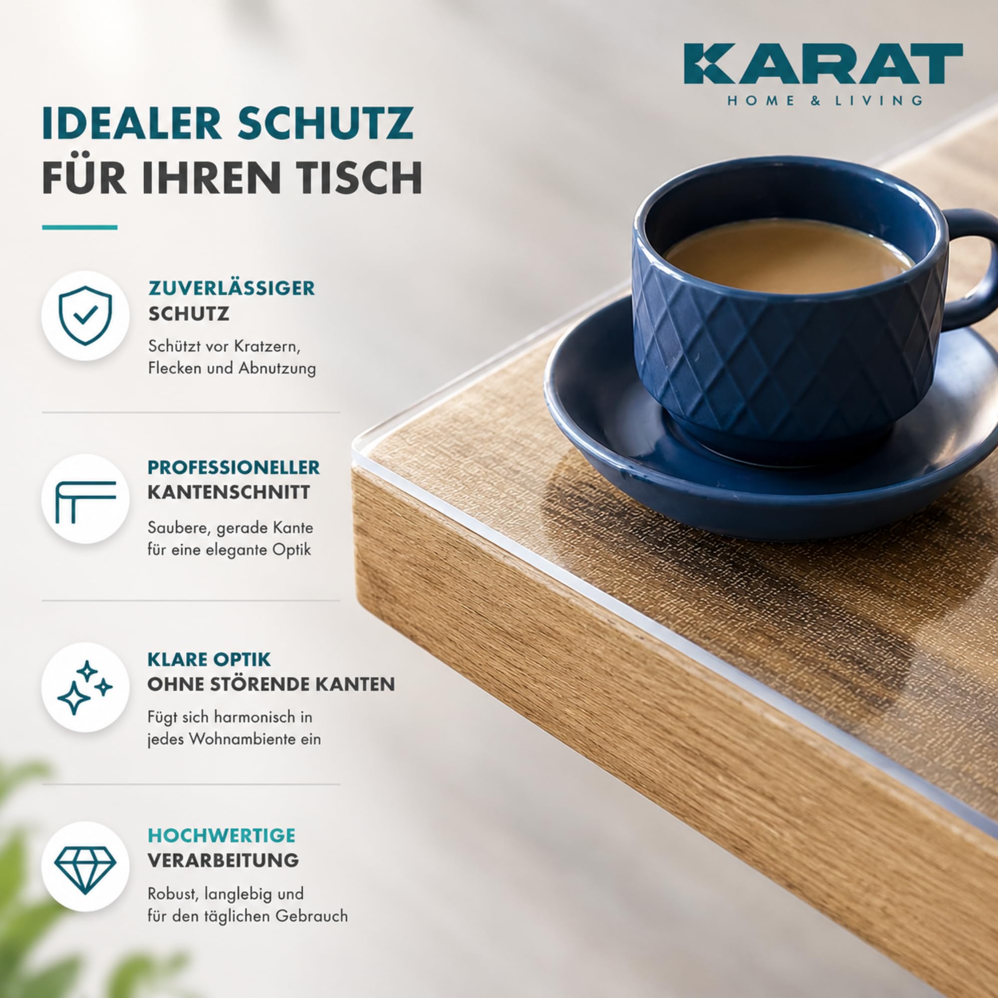 KARAT Protector de mesa transparente mate con borde biselado, mantel a medida, tamaño a elegir, lámina protectora mate, protector de mesa (Imperial, ancho 80 x largo: 160 cm)