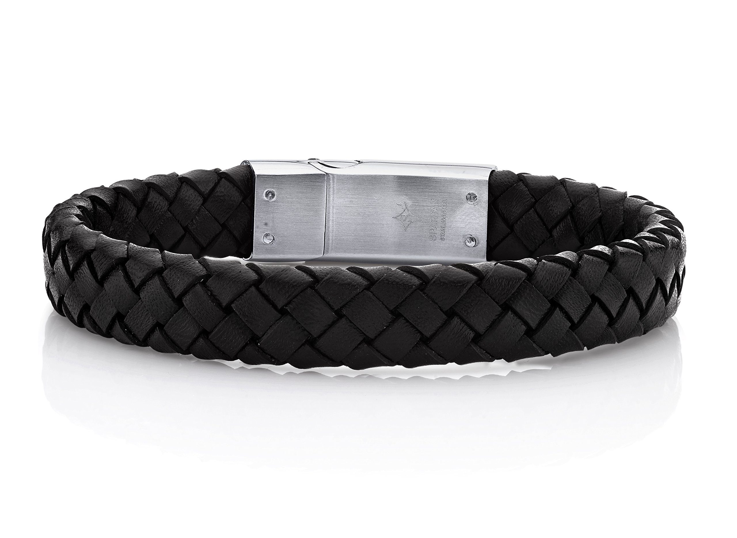 Spartan Mens Bracelet in Genuine Braided Leather with Stainless Steel in Black or Brown | Men's Stylish Fashion Accessories