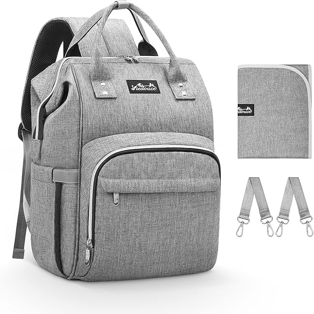 Viedouce Baby Changing Bag, Baby Diaper Bag Nappy Backpack, Maternity Bags with 2 Stroller Straps, Waterproof, Large Capacity for Mom and DadGrey