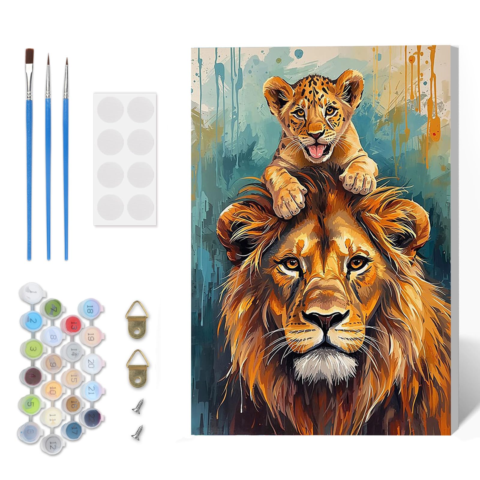 DOMROM Paint by Numbers Kit for Adults Beginner with Frame, Lion Adults' Paint-by-Number Kits on Canvas, Animal DIY Acrylic Painting by Numbers Easy Oil Painting by Number Kits for Home Decor, 8x12in