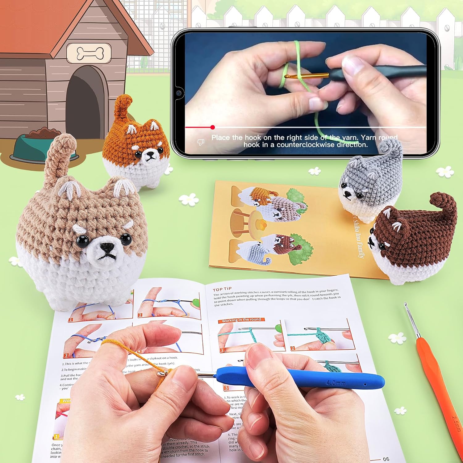 Crochet Kit for Beginners- 4 PCS Fat Shiba Inu Crochet Kits for Adults, 4PCS Corgi Dog Crochet Animal Kit with Step-by-Step Video Tutorials, Yarn, Crochet Hook, Instructions DIY Knitting Kit image 2