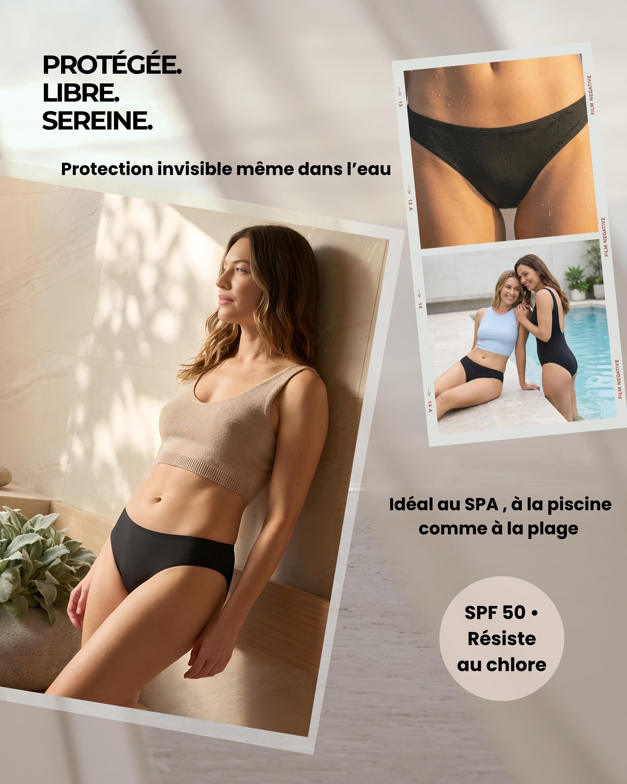 Maillot de Bain Menstruel pour Femme et Adolescente, Technologie AquaSecure | Flux Léger à Moyen | Protection Menstruelle Anti-UV Piscine & Mer | Bas de Maillot | Réutilisable & Écologique, Oeko-TEX