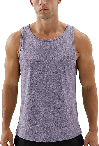 icyzone Camiseta deportiva sin mangas con espalda cruzada para hombre, para gimnasio, entrenamiento, correr, ejercicio