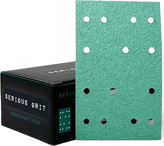 3" x 5" (80mm x 133mm) 14-Hole 60 Grit Sanding Sheets - Fits Festool RTS 400 & Mirka Deos 353 - Heavy-Duty Hook & Loop Film Abrasives - Sandpaper for Sheet Sanders - 25 Pack Box