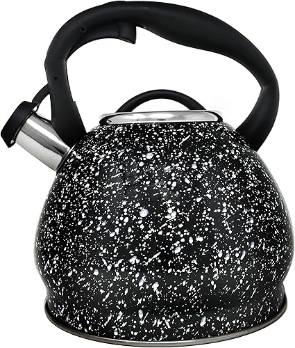 Norpro Hervidor de té silbante de acero inoxidable, negro 9.5 x 9 x 7.75 pulgadas