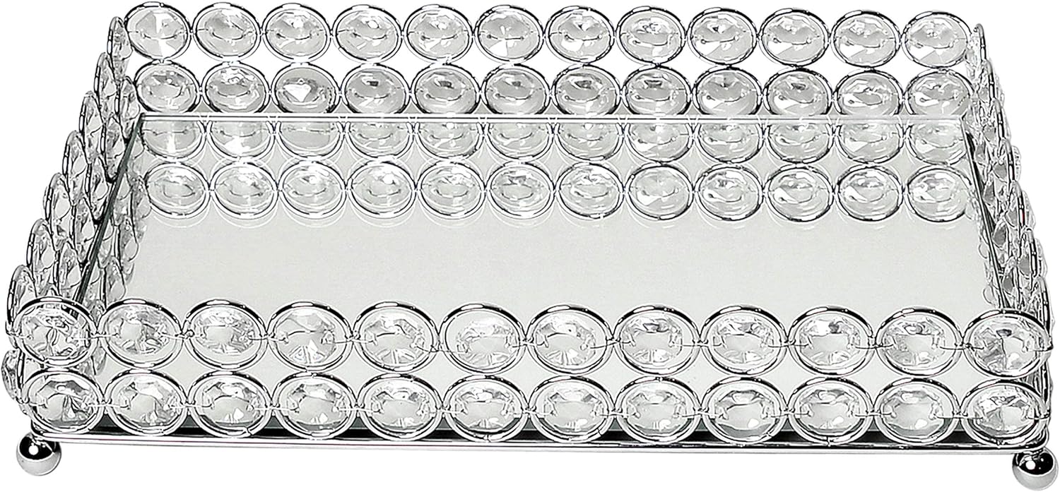 Elegant Designs HG1010-CHR Elipse Crystal Decorative Jewelry or Makeup Vanity Organizer, Chrome Mirror Tray, L: 10. 5 x W: 6. 25 x H: 2. 5 : Home & Kitchen