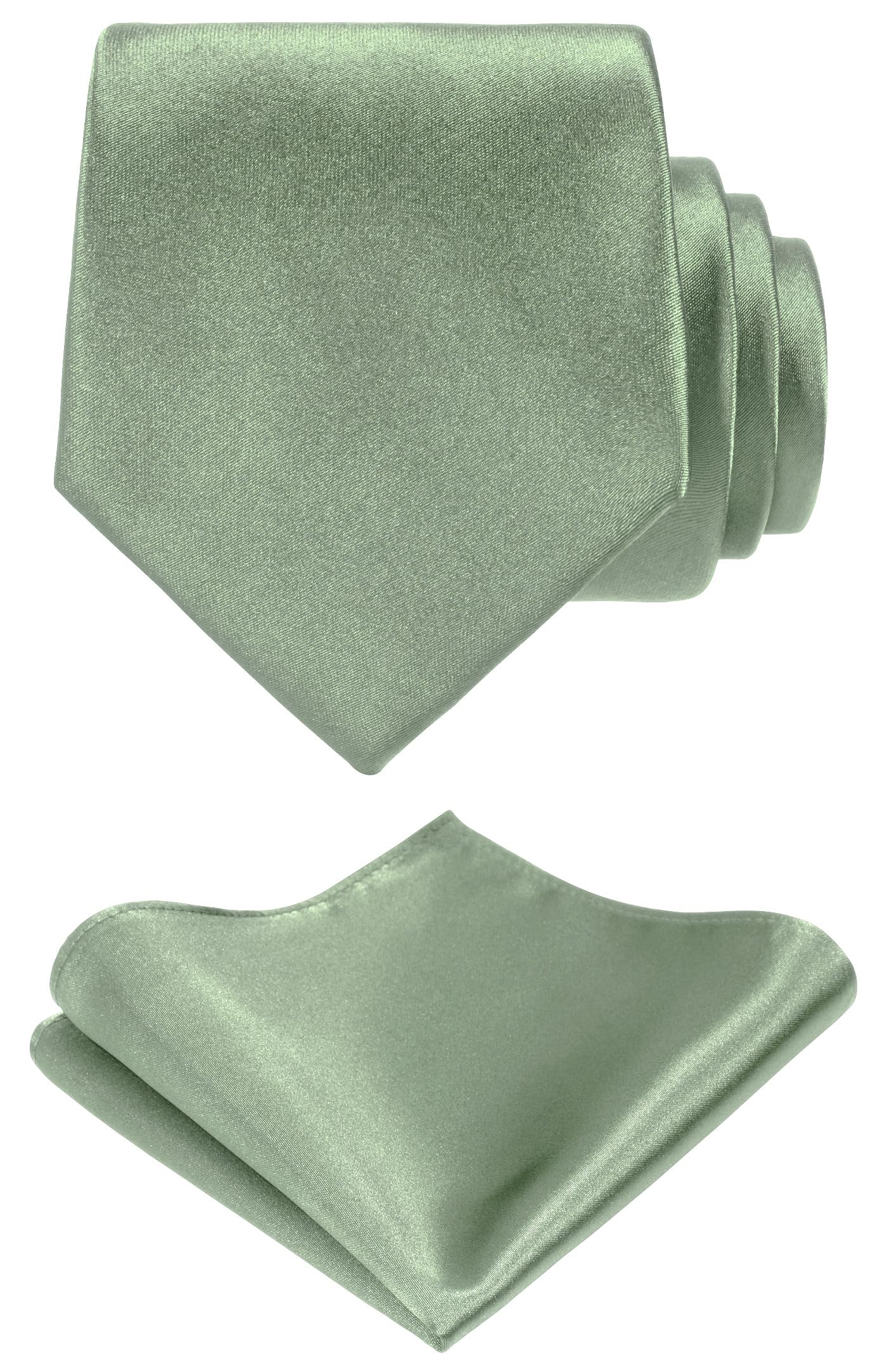 TIE G 無地 サテンカラー フォーマル ネクタイ ポケットチーフ セット ギフトボックス付き, セージ, Reg
