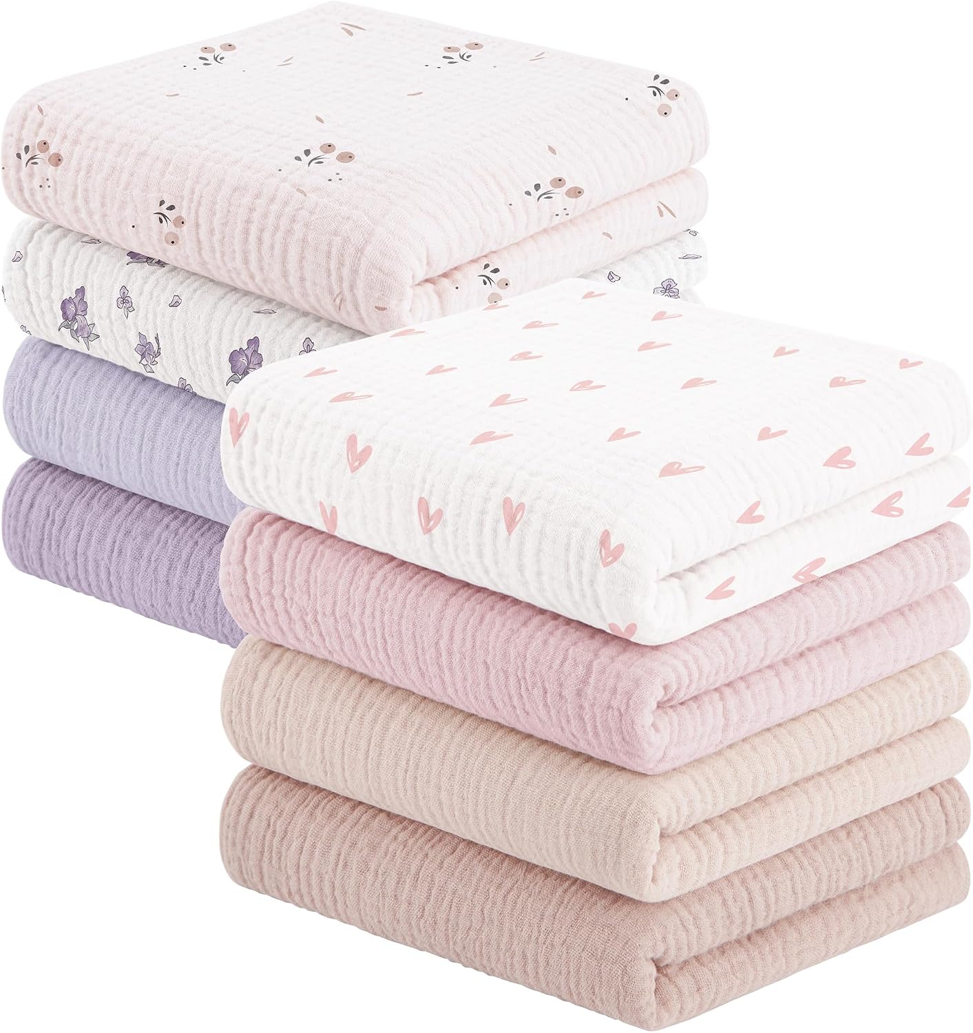 Susurration Muslin Cloths for Baby, 100% Cotton Baby Muslin Squares Cloths for Newborn Boy and Girl, Soft, Breathable and Extremely Absorbent Baby Muslin Burp Cloths, 60 x 60 cm, 8 Pack