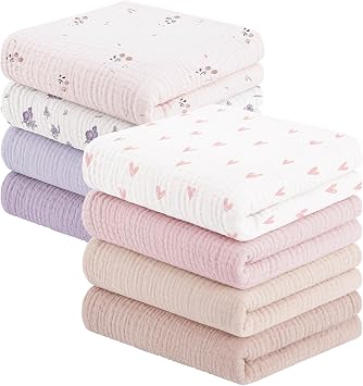 Susurration Muslin Cloths for Baby, 100% Cotton Baby Muslin Squares Cloths for Newborn Boy and Girl, Soft, Breathable and Extremely Absorbent Baby Muslin Burp Cloths, 60 x 60 cm, 8 Pack