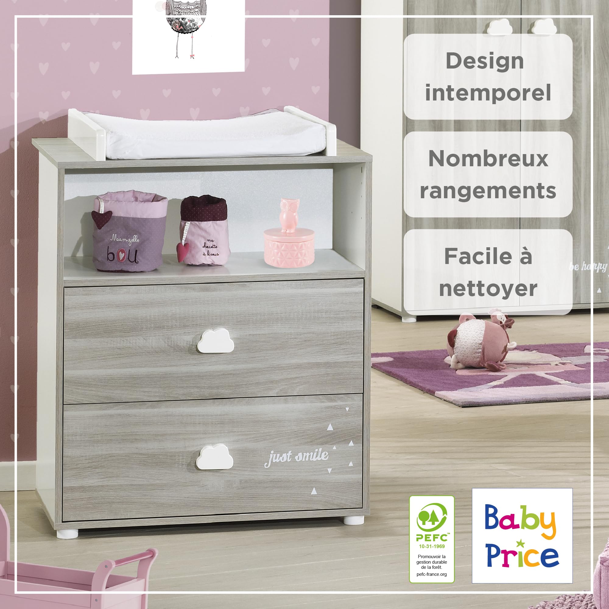Baby Price Smile Cassettiera fasciatoio Quercia Silex