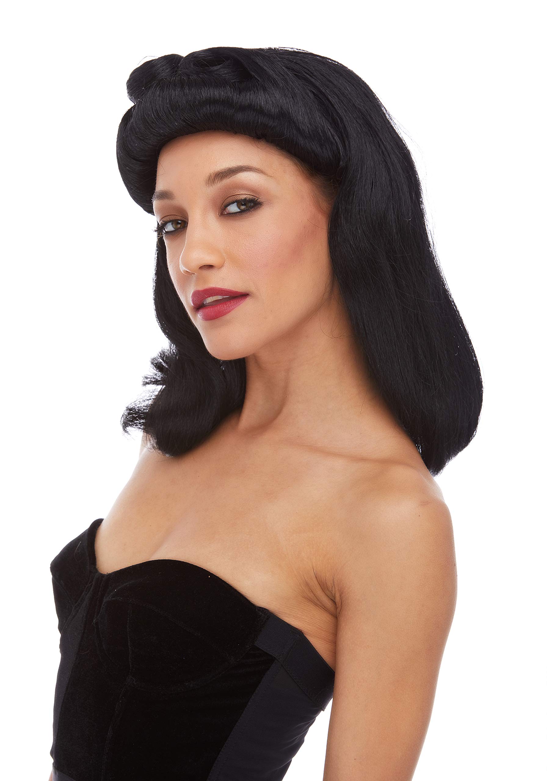 Pinup Model Wig Color Black - Sepia Wigs Bettie Page 40s Theater Womans Ladies Grable Davis Bundle MaxWigs Costume Care Booklet
