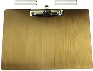 Stainless Steel Magnetic Side Clip Clipboards,Gold Clipboard 8.5×11 with Pen Holder,Horizontal Metal Clip Board with Low Profile Clip (9.2"x12.5" Landscape)